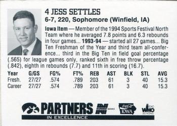 1994-95 Iowa Hawkeyes #NNO Jess Settles Back
