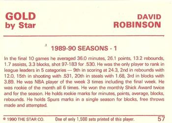 1990-91 Star Gold #57 David Robinson Back