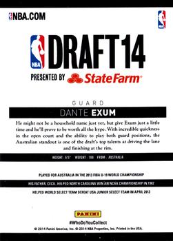2014 Hoops State Farm NBA Draft #NNO Dante Exum Back