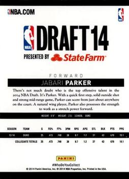 2014 Hoops State Farm NBA Draft #NNO Jabari Parker Back