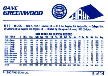 1990-91 Star H.R.H.C. Detroit Pistons #5 Dave Greenwood Back