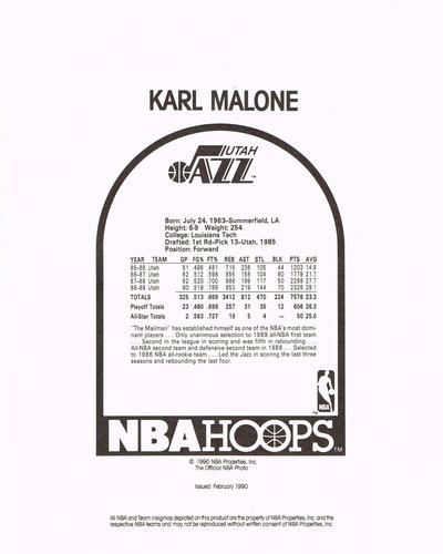 1990-91 Hoops Action Photos #90T163B Karl Malone Back