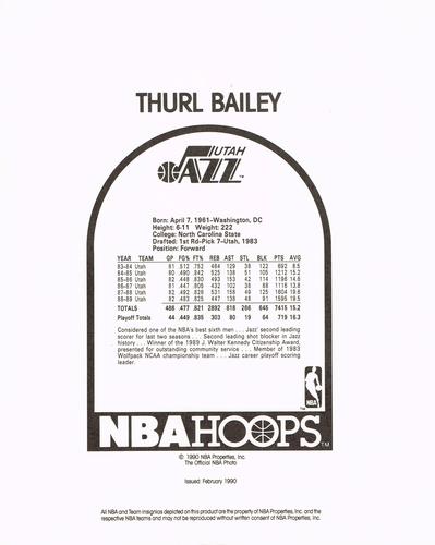 1990-91 Hoops Action Photos #90T164B Thurl Bailey Back