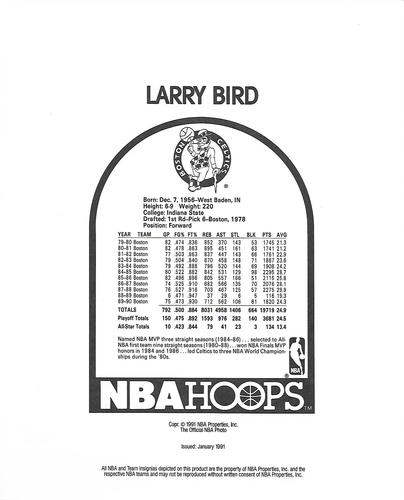 1990-91 Hoops Action Photos #91N7 Larry Bird Back