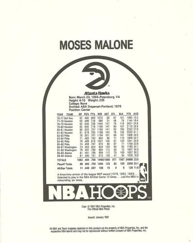 1990-91 Hoops Action Photos #91N9 Moses Malone Back