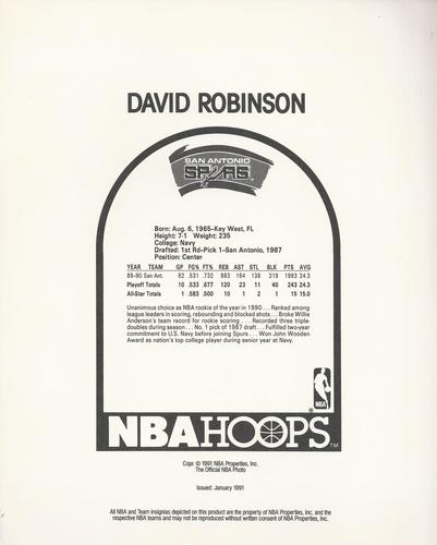 1990-91 Hoops Action Photos #91N5 David Robinson Back