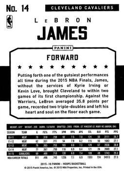 2015-16 Hoops - Green #14 LeBron James Back