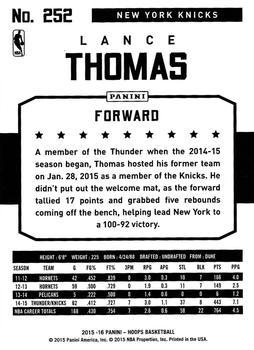 2015-16 Hoops - Green #252 Lance Thomas Back