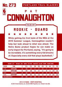 2015-16 Hoops - Red Back #273 Pat Connaughton Back