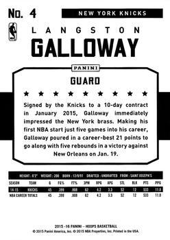 2015-16 Hoops - Red #4 Langston Galloway Back