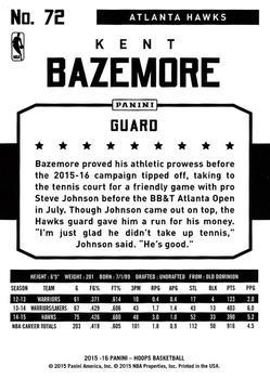 2015-16 Hoops - Red #72 Kent Bazemore Back