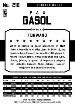 2015-16 Hoops - Silver #216 Pau Gasol Back