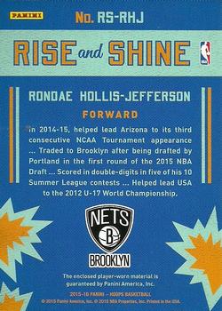 2015-16 Hoops - Rise 'N Shine #RS-RHJ Rondae Hollis-Jefferson Back