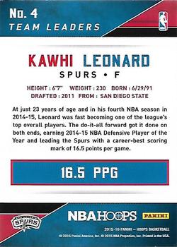 2015-16 Hoops - Team Leaders #4 Kawhi Leonard Back