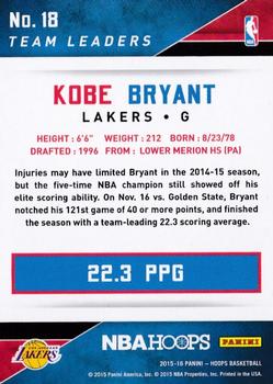 2015-16 Hoops - Team Leaders #18 Kobe Bryant Back