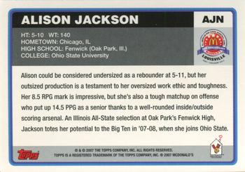 2007 Topps McDonald's All-American Game #AJN Alison Jackson Back