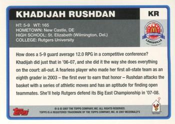 2007 Topps McDonald's All-American Game #KR Khadijah Rushdan Back