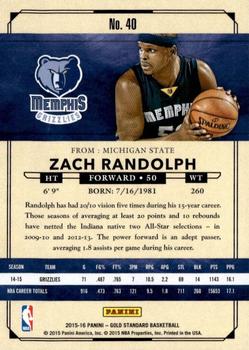2015-16 Panini Gold Standard #40 Zach Randolph Back