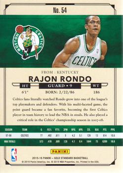 2015-16 Panini Gold Standard #54 Rajon Rondo Back