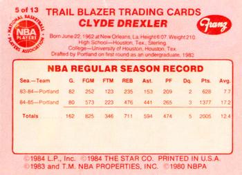 1985-86 Star Franz Portland Trail Blazers #5 Clyde Drexler Back