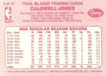 1987-88 Fleer Franz Portland Trail Blazers #5 Caldwell Jones Back