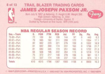 1987-88 Fleer Franz Portland Trail Blazers #8 Jim Paxson Back
