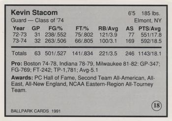 1991 Providence Friars All Time Greats #18 Kevin Stacom Back