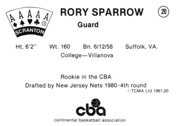 1980-81 TCMA CBA #20 Rory Sparrow Back