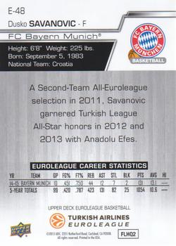 2015-16 Upper Deck Euroleague #E-48 Dusko Savanovic Back