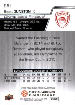2015-16 Upper Deck Euroleague #E-51 Bryant Dunston Back