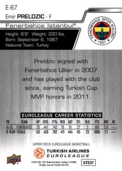 2015-16 Upper Deck Euroleague #E-67 Emir Preldzic Back