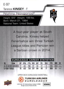2015-16 Upper Deck Euroleague #E-97 Tarence Kinsey Back
