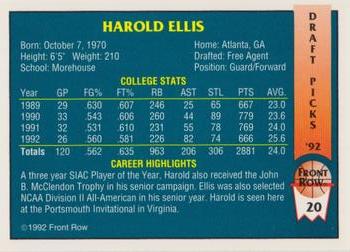 1992 Front Row Draft Picks - Gold #20 Harold Ellis Back