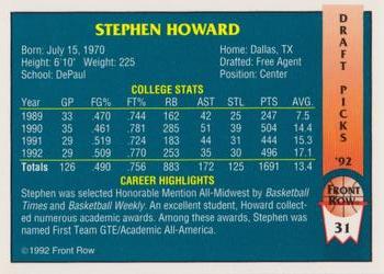1992 Front Row Draft Picks - Gold #31 Stephen Howard Back