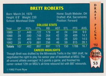1992 Front Row Draft Picks - Gold #53 Brett Roberts Back
