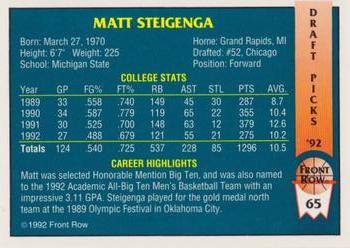 1992 Front Row Draft Picks - Gold #65 Matt Steigenga Back