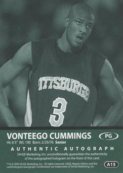 1999 SAGE - Autographs #A15 Vonteego Cummings Back
