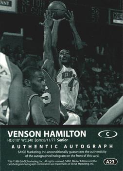 1999 SAGE - Autographs #A23 Venson Hamilton Back
