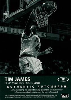1999 SAGE - Autographs #A25 Tim James Back