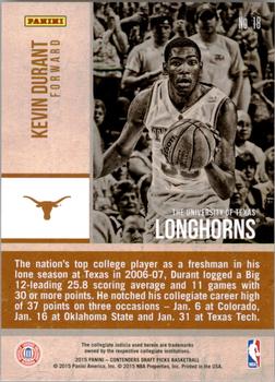 2015 Panini Contenders Draft Picks - Old School Colors #18 Kevin Durant Back