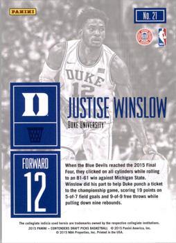 2015 Panini Contenders Draft Picks - Game Day #21 Justise Winslow Back