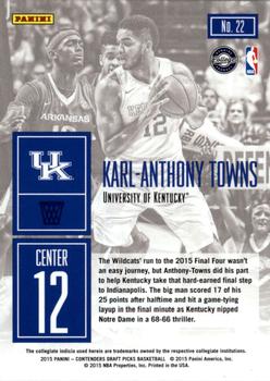 2015 Panini Contenders Draft Picks - Game Day #22 Karl-Anthony Towns Back
