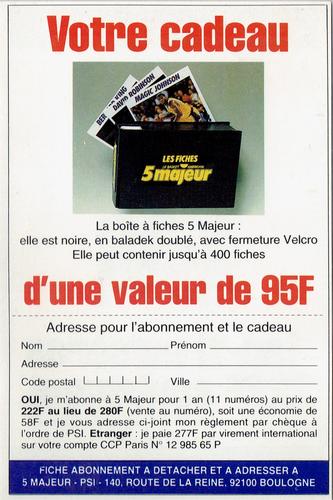 1991-93 5 Majeur Magazine France #NNO Sponsor Card / Magic Johnson Back