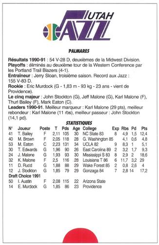1991-93 5 Majeur Magazine France #NNO Utah Jazz Back