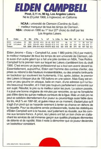 1991-93 5 Majeur Magazine France #NNO Elden Campbell Back