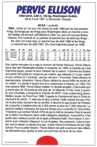 1991-93 5 Majeur Magazine France #NNO Pervis Ellison Back