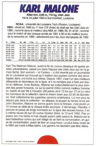 1991-93 5 Majeur Magazine France #NNO Karl Malone Back