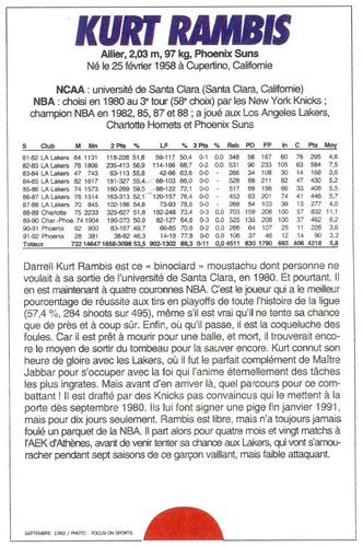 1991-93 5 Majeur Magazine France #NNO Kurt Rambis Back