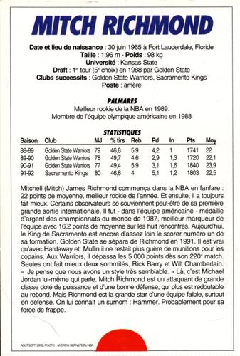 1991-93 5 Majeur Magazine France #NNO Mitch Richmond Back