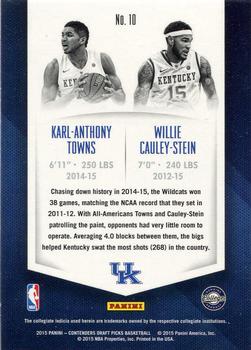 2015 Panini Contenders Draft Picks - Collegiate Connections #10 Karl-Anthony Towns / Willie Cauley-Stein Back